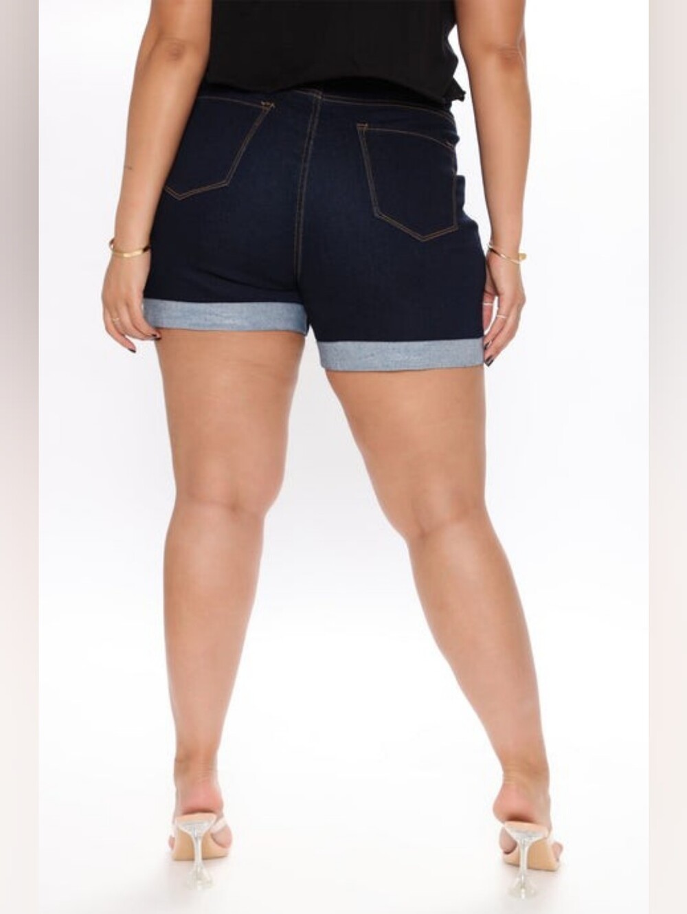 High-Waist Dark Blue Denim Cuffed Women’s Shorts (9) - Picture 12 of 13